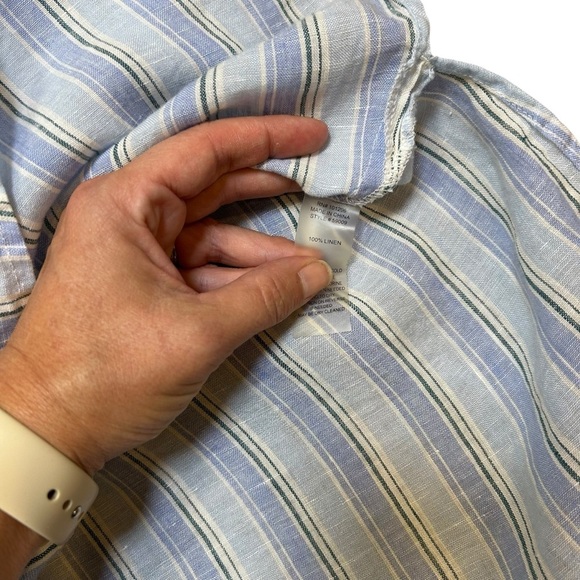 Soft Surroundings blue striped long sleeve button up linen shirt size 3X coastal - Picture 5 of 10